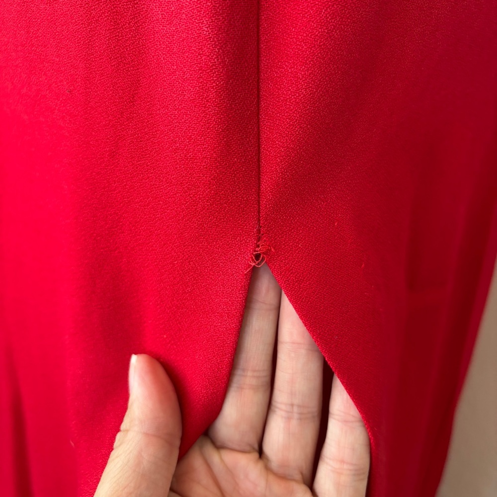 Vintage Solid Red Sleeveless Full Length Strappy Rhinestone Formal Dress - Picture 7 of 11